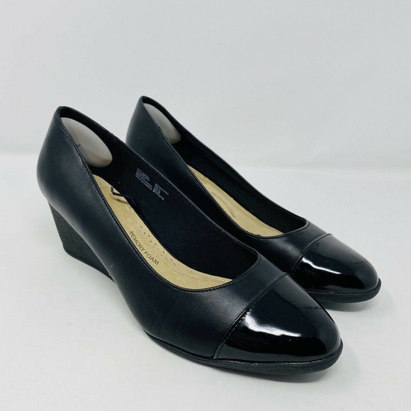 Time And Tru Size 11 Black Cap Toe Wedges Slip On Career Party Event - Picture 1 of 5